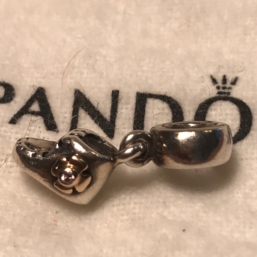 Pandora Baby Shoe Dangle Charm Silver Gold Flower 790403CZ